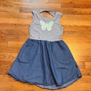 Limited Too Girls Size 10 Chambray Denim Gray Butterfly Sequin Cut Out Dress